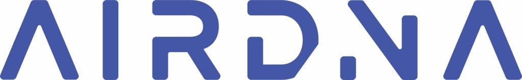 The image shows the word "AIRDNA" in a bold, stylized blue font with rounded edges and geometric lettering on a white background, representing a leading name in Vacation Rental Software.